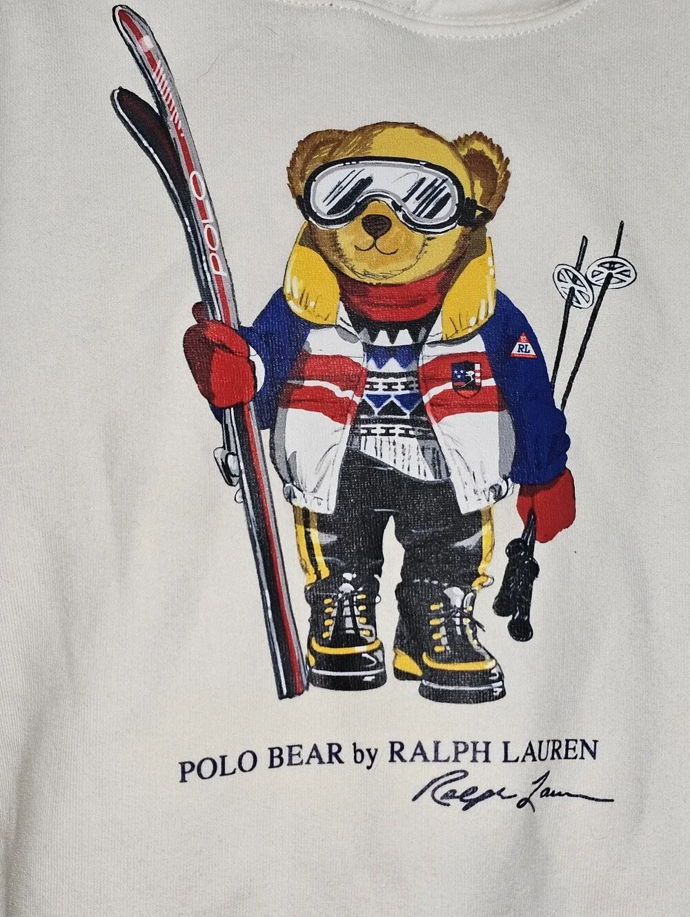 Polo Ralph Lauren Kids White Hoodie with Ski Bear Graphic Kangaroo Pocket Sz 5